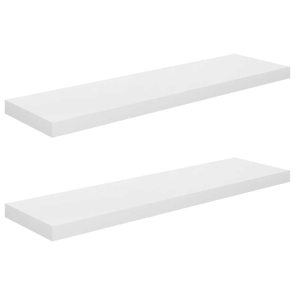 vidaXL Floating Wall Shelves, Set of 2, High Gloss White, Easy Install Shelves, Home Display & Decor - 35.4Inchx9.3Inchx1.5Inch, Made of MDF and Metal Frame