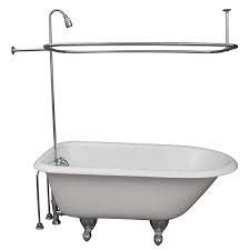 My PlumbingStuff R2200A Clawfoot Tub Shower Faucet and Rectangular Combo Set - 3 ?-Inch Center-Diverter Faucet in Chrome - ¾” MIP Connections - 61” 2-Piece Riser with Shower Head - 42” x 27” Shower Ro Condition-New