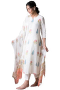 GoSriKi Womens Cotton Blend Straight Printed Kurta with Pant & Dupatta (Nairiti White-GS_S_White_Small)