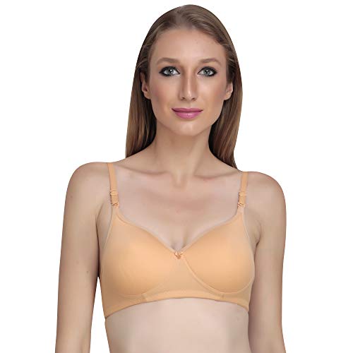 Liigne Women Padded Bra - Made of Pure Cotton Full Coverage Non Wired Soft Cup for T-Shirt Saree Dress Sports Garment for Daily Use Light Brown