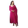 Modestouze Attires WomenS Georgette Anarkali Kurti Pants Dupatta Sets With Floral Printed Calf Length Round Neck And Long Sleeves Co-Ord Set -Pack Of 3 Pink