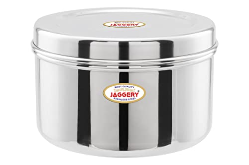 JAGGERY Steel Container Heavy Gauge Stainless, Storage Box, Deep Betha Dabba, Grocery Canister, Multipurpose Dibba (Capacity- 3500ml, 1pc) for Laddu/Papad/Chips/idli/snacks/sweets/chapati, Puri Condition-Used