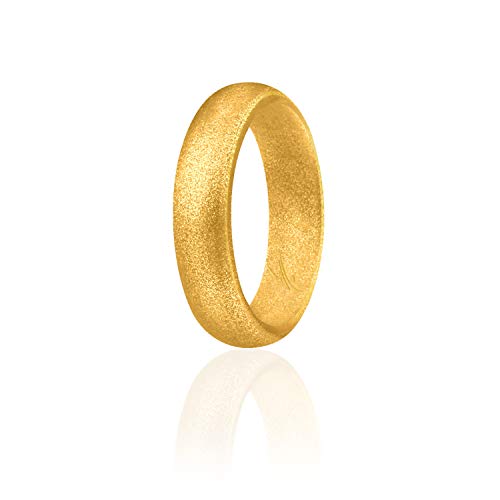 ROQ Silicone Rubber Wedding Ring for Women, Dome Solid Glitter & Metallic, Rubber Silicone Wedding Band, Anniversary Rings, Promise Ring, 5.5mm Wide 2mm Thick, Single, Gold, Size 6 Condition-New