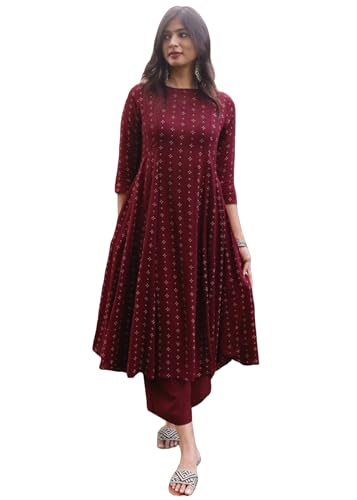 Anni Designer WomenS Rayon Viscose Printed Anarkali Kurta With Pant (Candela Maroon_Xl_Maroon_X-Large)