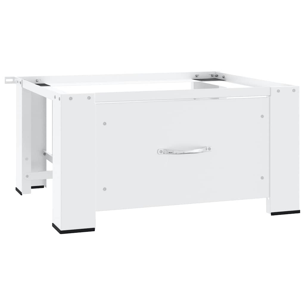 vidaXL Heavy-Duty Steel Washing Machine Pedestal with Storage Drawer - White, Suitable for All Standard Washing Machines and Dryers, Non-Slip and Scratch Protection Design-Like New Condition-Like New
