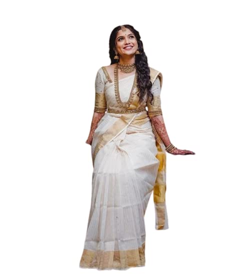 Flosive WomenS Kanjivaram Pure Zari Woven Soft Silk Saree With Blouse Piece (Off White)