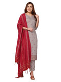 Sanisa WomenS Chinnon Embroidery Work Straight Kurta With Pant And Dupatta Set (54Kbd631Nr-Xxl_Dusty Brown)