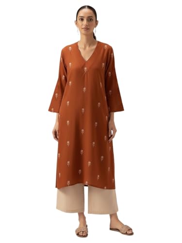 Anni Designer WomenS Rayon Viscose A-Line Printed Kurta With Palazzo (Qushi Rust_5Xl_Rust_Xxxxx-Large)