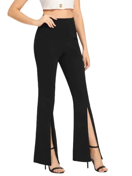 Digital Shopee WomenS & Girls Solid Front Split Hem Flare Leg Bell Bottom Pants Trouser (Black  Xx Large)