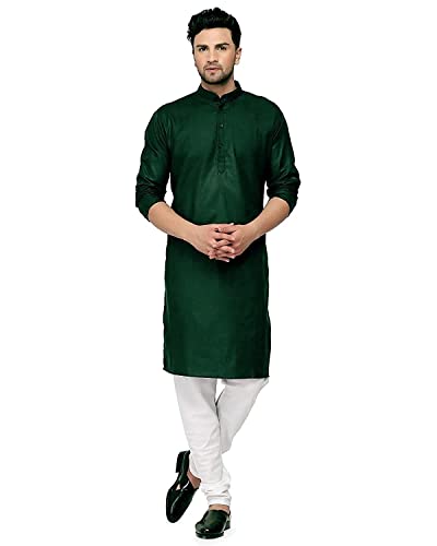 Ashtang MenS Cotton Blend Solid Straight Kurta (Pln-Kk-Bg-44) Green