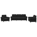 vidaXL Luxurious Black Velvet 3 Piece Sofa Set with Cushions, Comfortable Soft Seating, Modern Design Living Room Furniture Set-New