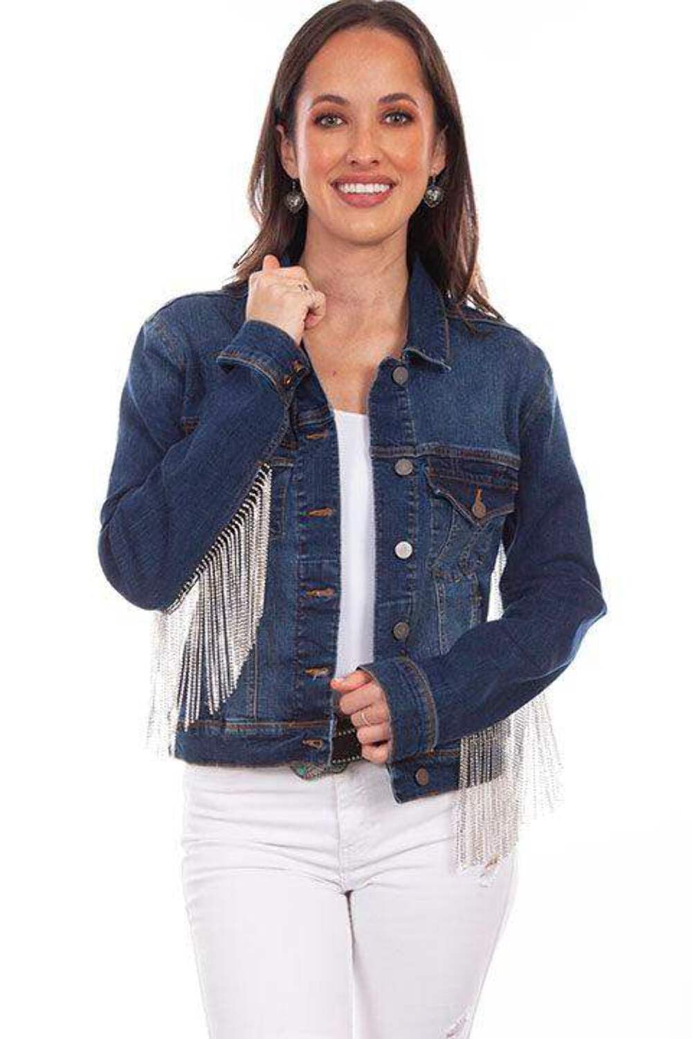 Scully Western Jacket Women Button Rhinestone Fringe 3X Denim F0_HC792