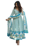 Anni Designer WomenS Rayon Viscose Anarkali Printed Kurta With Pant & Dupatta (Bahurup White-Vks01_Xl_White_X-Large)