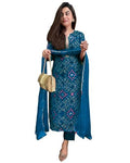GoSriKi Womens Rayon Blend Straight Printed Kurta with Pant & Dupatta (TURAE Cerosin-GS_L_Dark Blue_Large)