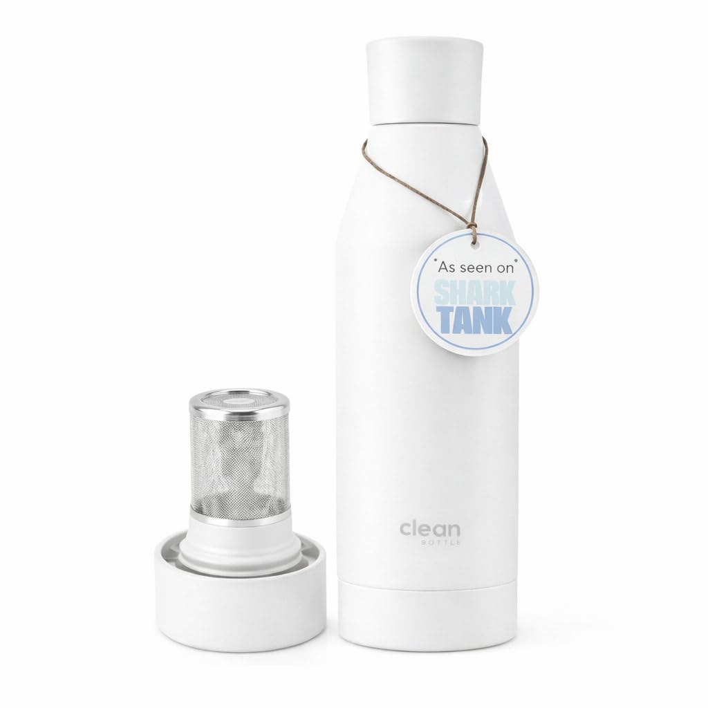 The Clean Hydration Co. Insulated Removable Bottom Water Bottle 17 Oz | Stainless Steel Water Bottle | Double Walled Thermo Flask | Hot and Cold Water Bottle (White)
