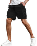 SMOWKLY Mens Cotton Casual Relaxed Regular Fit Camo Cargo Shorts || Drawstring & Elastic Waist Multi Pocket Summer Beach Hiking Outdoor Work Half Pant (1651_BK_32)