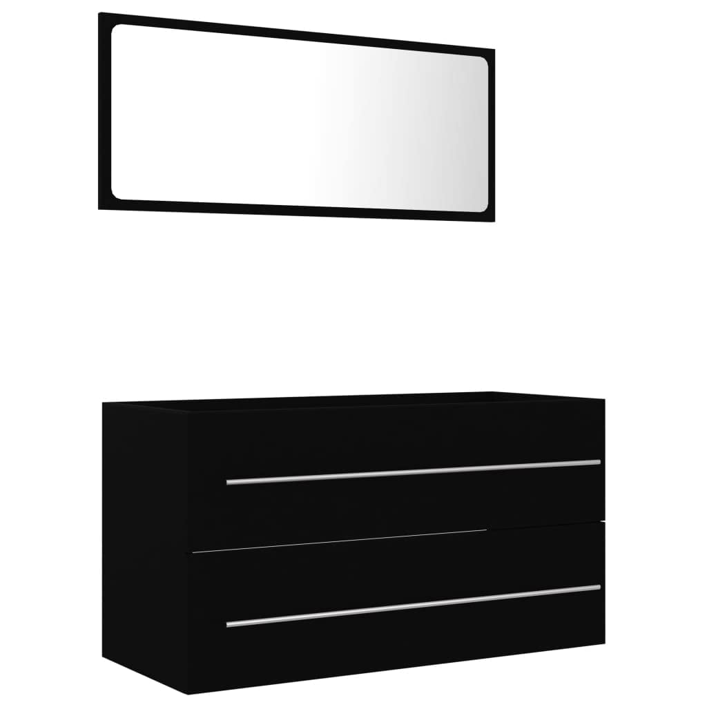 2 Piece Bathroom Furniture Set Black Engineered Wood-Like New Condition-Like New