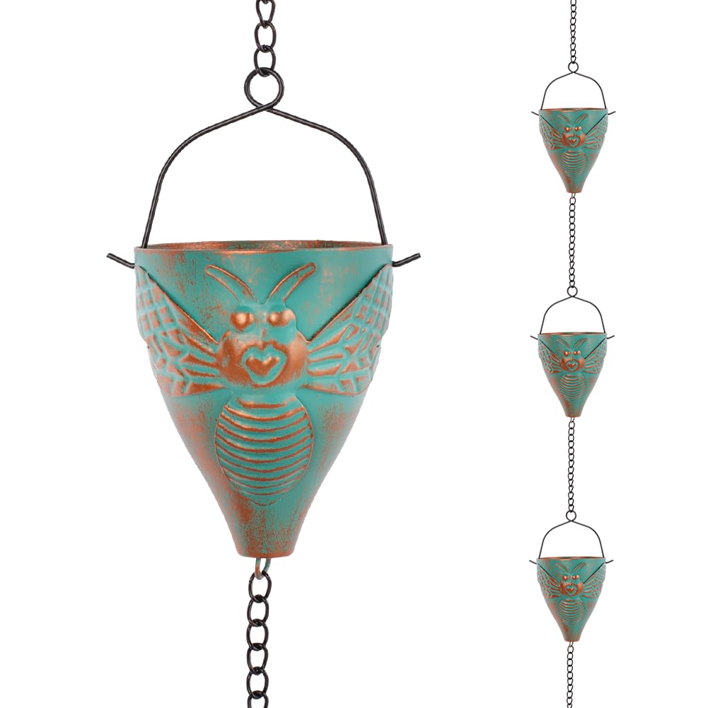 giole 10 FT Rain Chain for Outside  Rain Chain with 10 Bee Pattern Cups Adjustable Rain Catcher Chain for Gutters  Eaves  Drainage  Replacement for Downpout