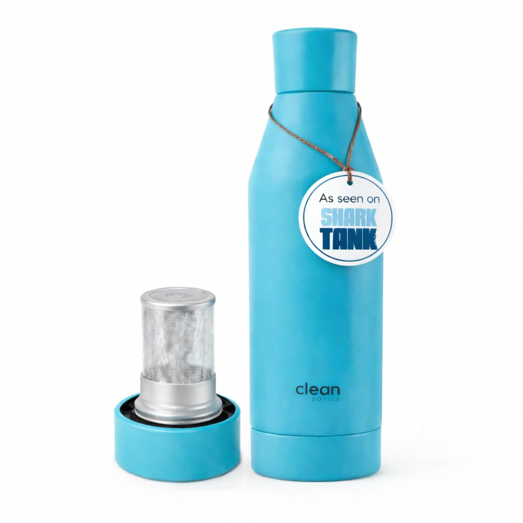The Clean Hydration Co. Insulated Removable Bottom Water Bottle 17 Oz | Stainless Steel Water Bottle | Double Walled Thermo Flask | Hot and Cold Water Bottle (Aqua)