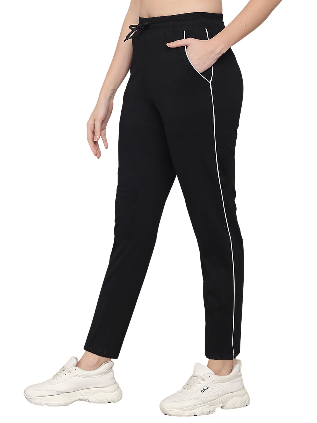 Q - Rious WomenS Regular Fit Cotton Solid Mid Rise Track Pants (Black_32)