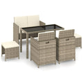 6 Piece Patio Dining Set with Cushions Poly Rattan Beige Condition-Used