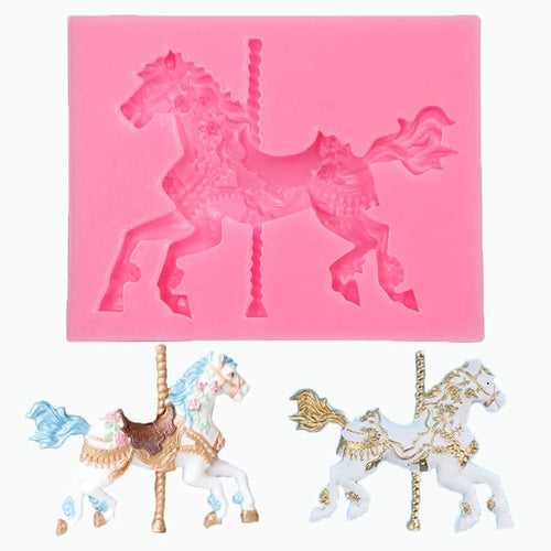 3D Carousel Horse Silicone Molds for Fondant Candy Making Chocolate Mold Desserts Ice Cube Gum Clay Biscuit Plaster Resin Cupcake Topper Cake Decor Moulds
