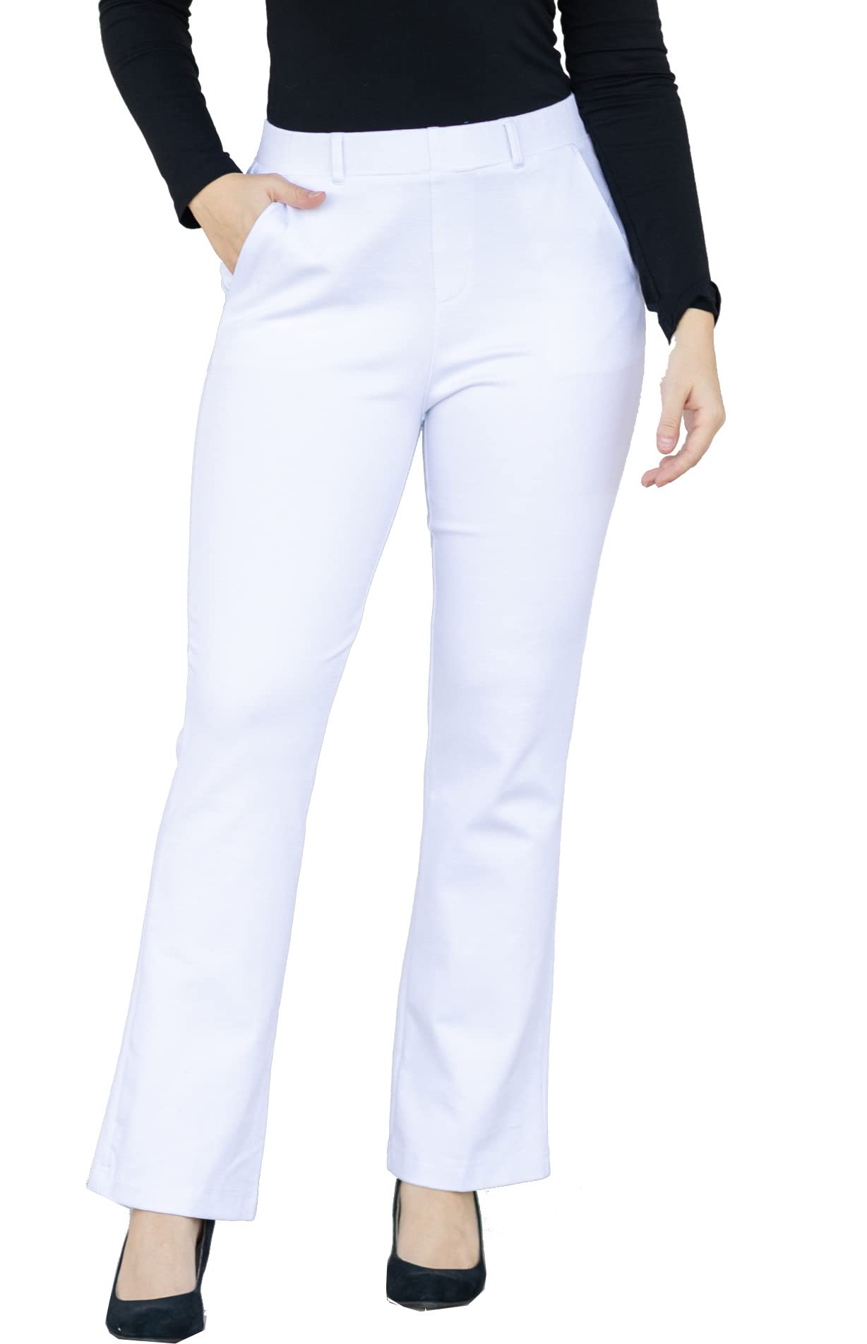 Marycrafts Women s Pull On Stretch Yoga Straight Dress Work Pants 14 White