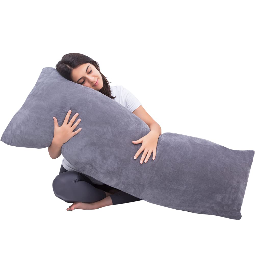 1 MIDDLE ONE Body Pillow  Memory Foam Body Pillows for Adults Sleeping  Long Pillow for Bed  Big Large Firm Full Body Pillow for Side Sleeper with Velvet Cover  54x20 Inches  Light Grey