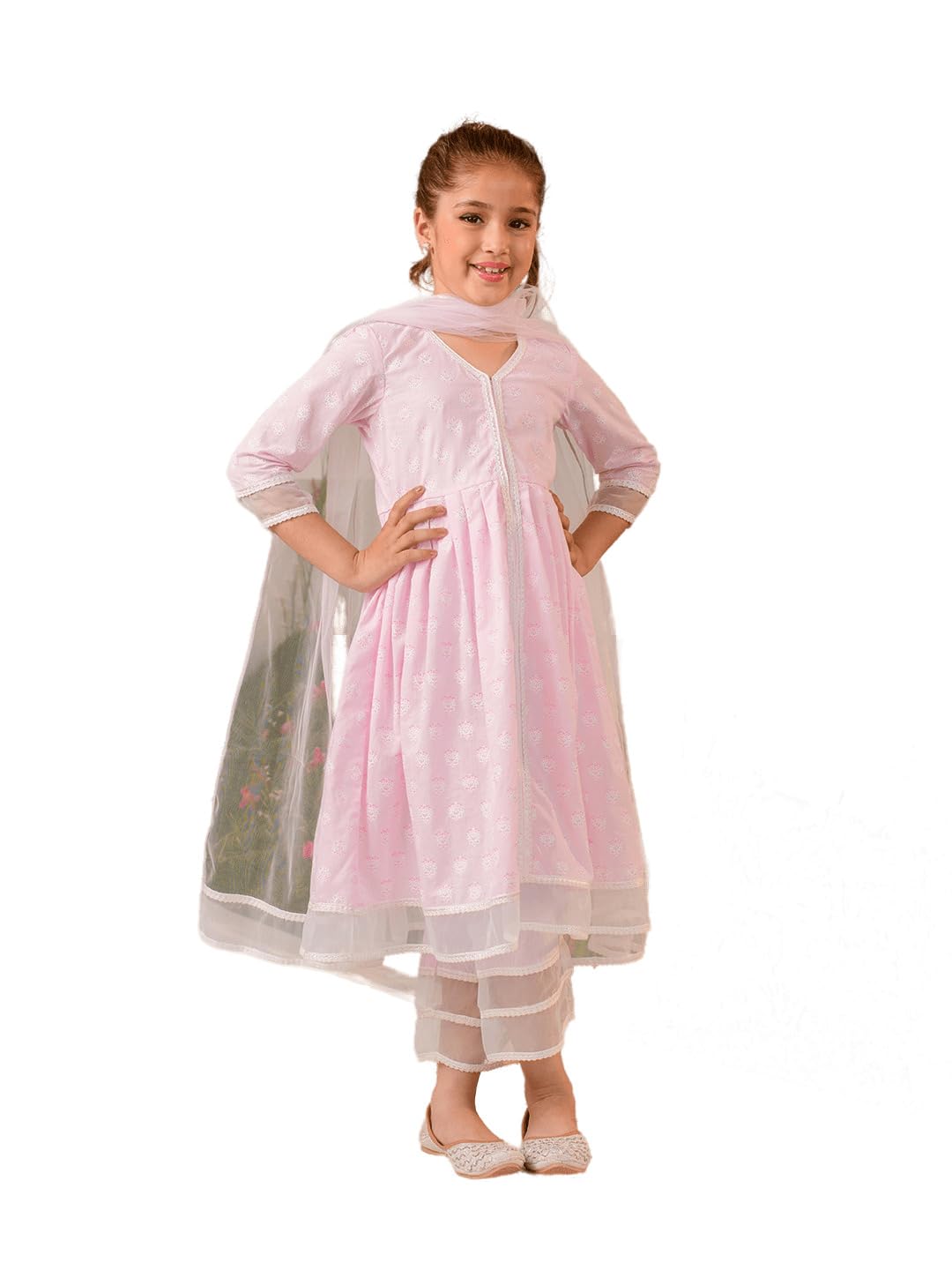 Pspeaches GirlS Cotton Kurta & Palazzo (Ks-Pinkoffwhite-13-14Y_Pink