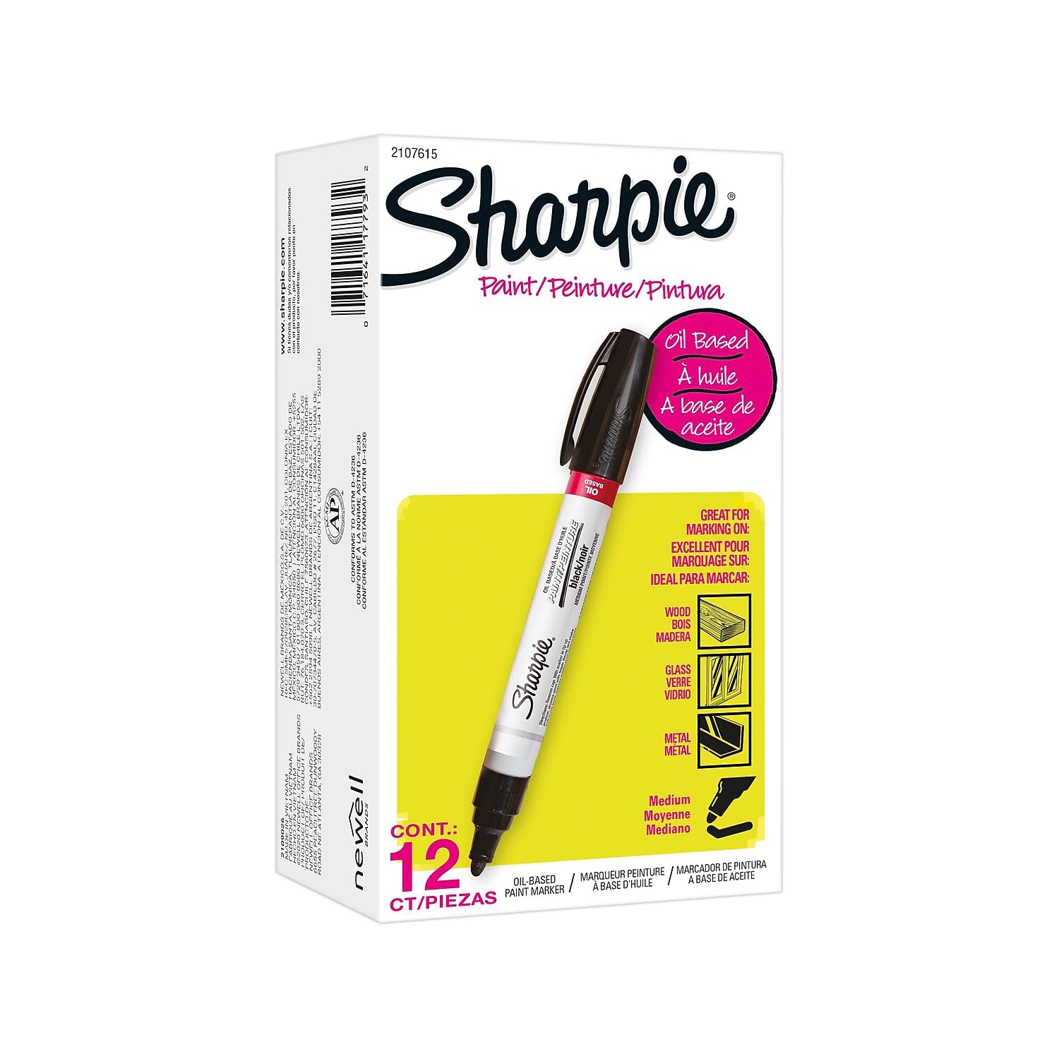 Sharpie Permanent Paint Marker, Medium Bullet Tip, Black, Dozen