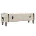 FUDUGEHMIOFWFJJ Ottoman,Ottoman with Storage,Bedroom Bench,Storage Bench 43.7Inch Cream Solid Wood Fir&Fabricottomans,Ottoman Bed,Bench for Bedroom,Bench with Storage, Condition-Used