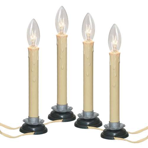 7 Inch Electric Window Candles  Plug in Christmas Window Candle Lamp with Black Plum Iron Base and 7W Bulb  Electric Window Candle Lights with On/Off Switch for Home Table Holiday Xmas Decor- 4 Pack