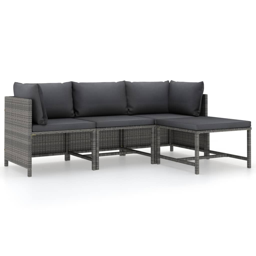 vidaXL 4-Piece Patio Lounge Set - Outdoor Furniture with Cushions - Weather-Resistant Poly Rattan - Gray/Anthracite - Easy to Clean & Maintain-Like New Condition-Like New