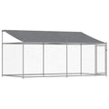 vidaXL Grey Outdoor Dog Cage with Roof 13.1 X 6.6 X 6.6 FT Galvanized Steel Strong Build Ventilated Mesh Design Perfect for Large Breeds Pens Kennel Metal Crate Playpen