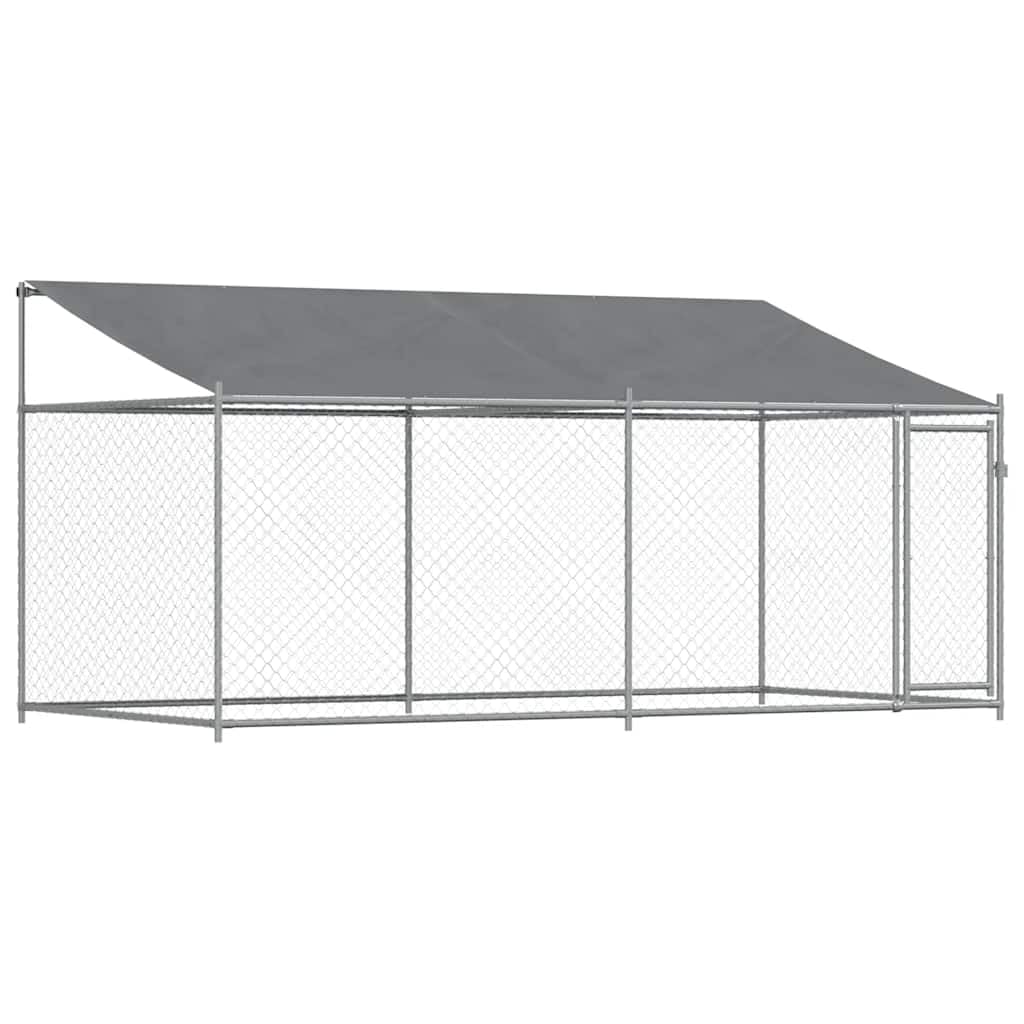 vidaXL Grey Outdoor Dog Cage with Roof 13.1 X 6.6 X 6.6 FT Galvanized Steel Strong Build Ventilated Mesh Design Perfect for Large Breeds Pens Kennel Metal Crate Playpen