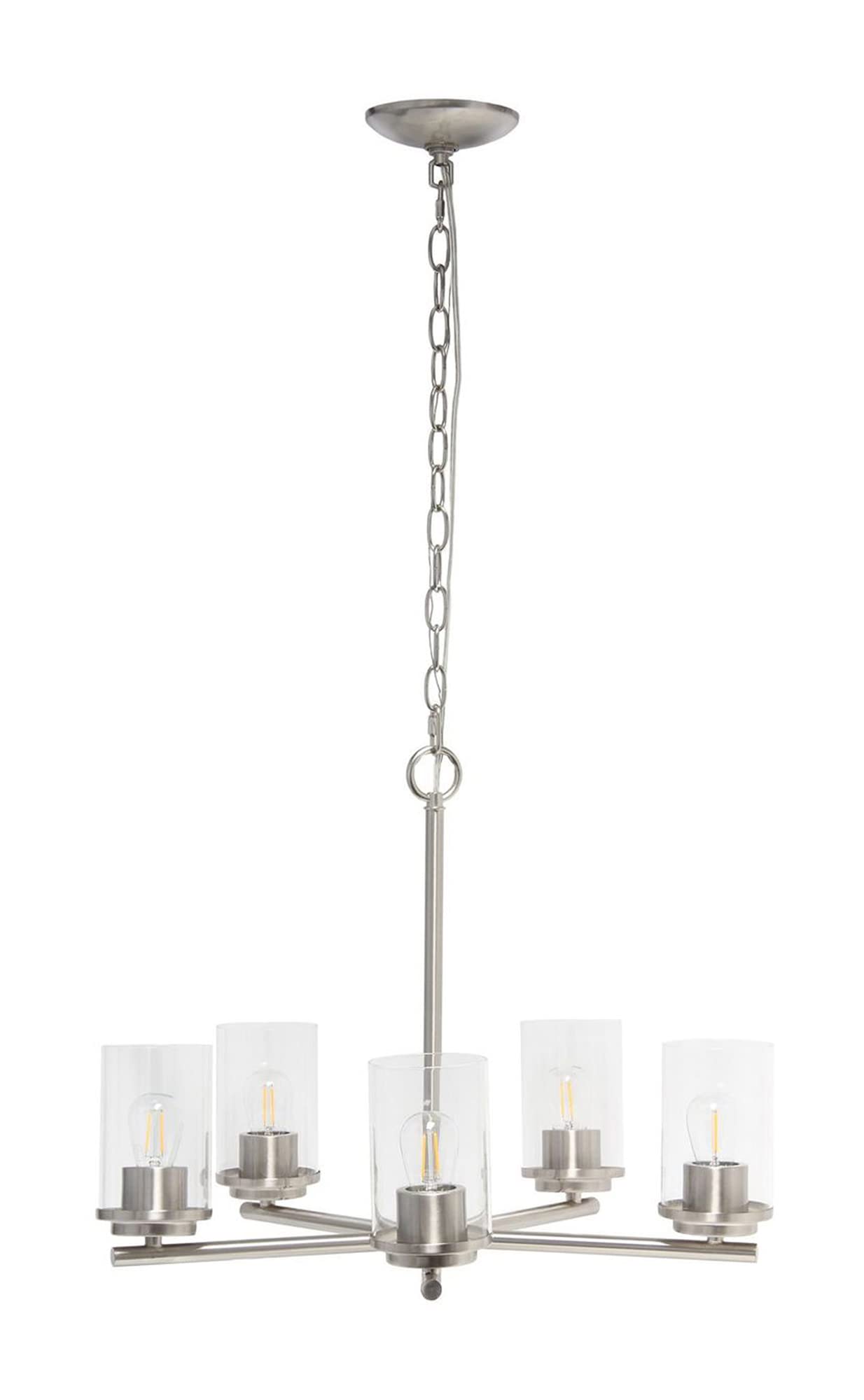 Lalia Home 5-Light 20.5Inch Classic Contemporary Clear Glass and Metal Hanging Pendant Chandelier, Brushed Nickel Condition-New