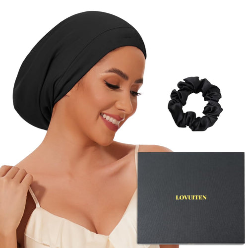 100% Mulberry Silk Bonnet for Sleeping Women Men  Real Silk Lined Sleep Cap with Adjustable Strap  Hair Wrap Slouchy Beanie for Curly Hair