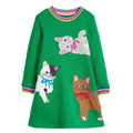 Toddler Girls Dress Baby Cute Cat Dresses Cotton Round Neck Long Sleeve Dress Spring Fall Winter Casual Clothes 4T