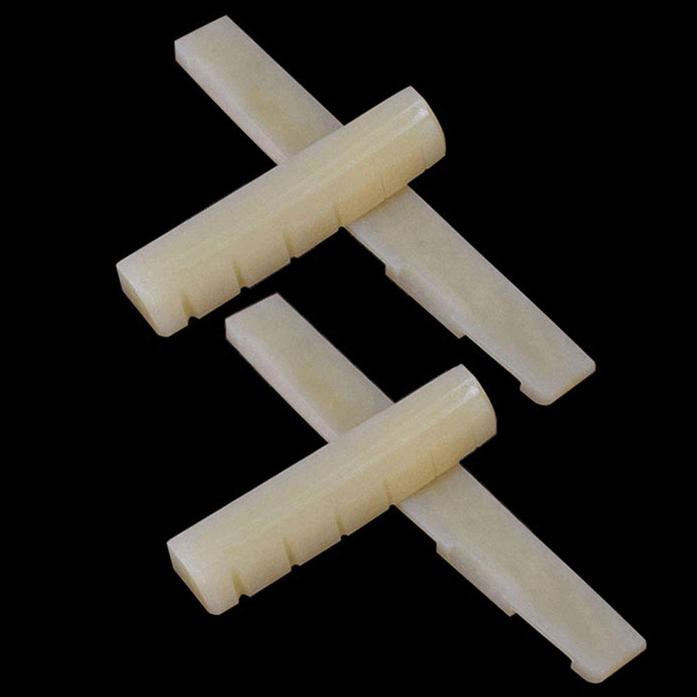 Vencetmat Unbleached Acoustic Guitar Bridge Saddle, Guitar Nuts, Fit for 74mm Bridge Slot, 43mm Neck Slot, Pure Complete Bone, Bone Original Color, Vintage Style, 2 Set Condition-New