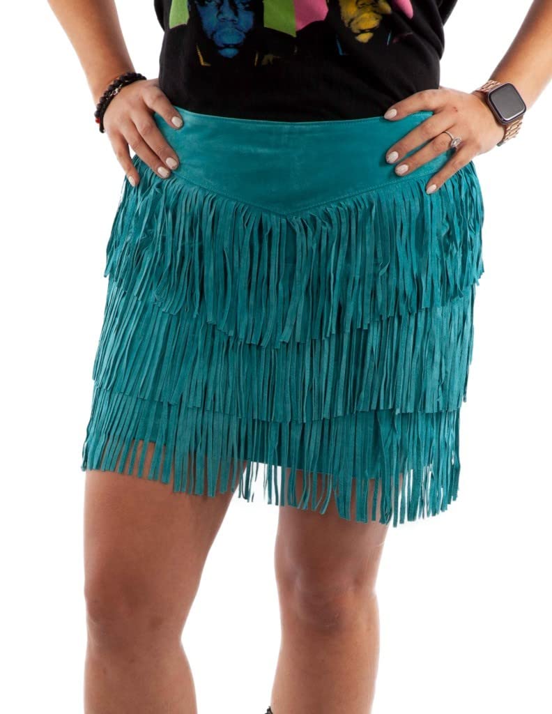 Scully Womens Womens Fringe Tiered Suede Mini Skirt Turquoise X-