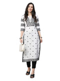 GoSriKi Ladies Cotton Blend Chikankari Embroidered Straight Kurti, White, 48 Condition-Like New