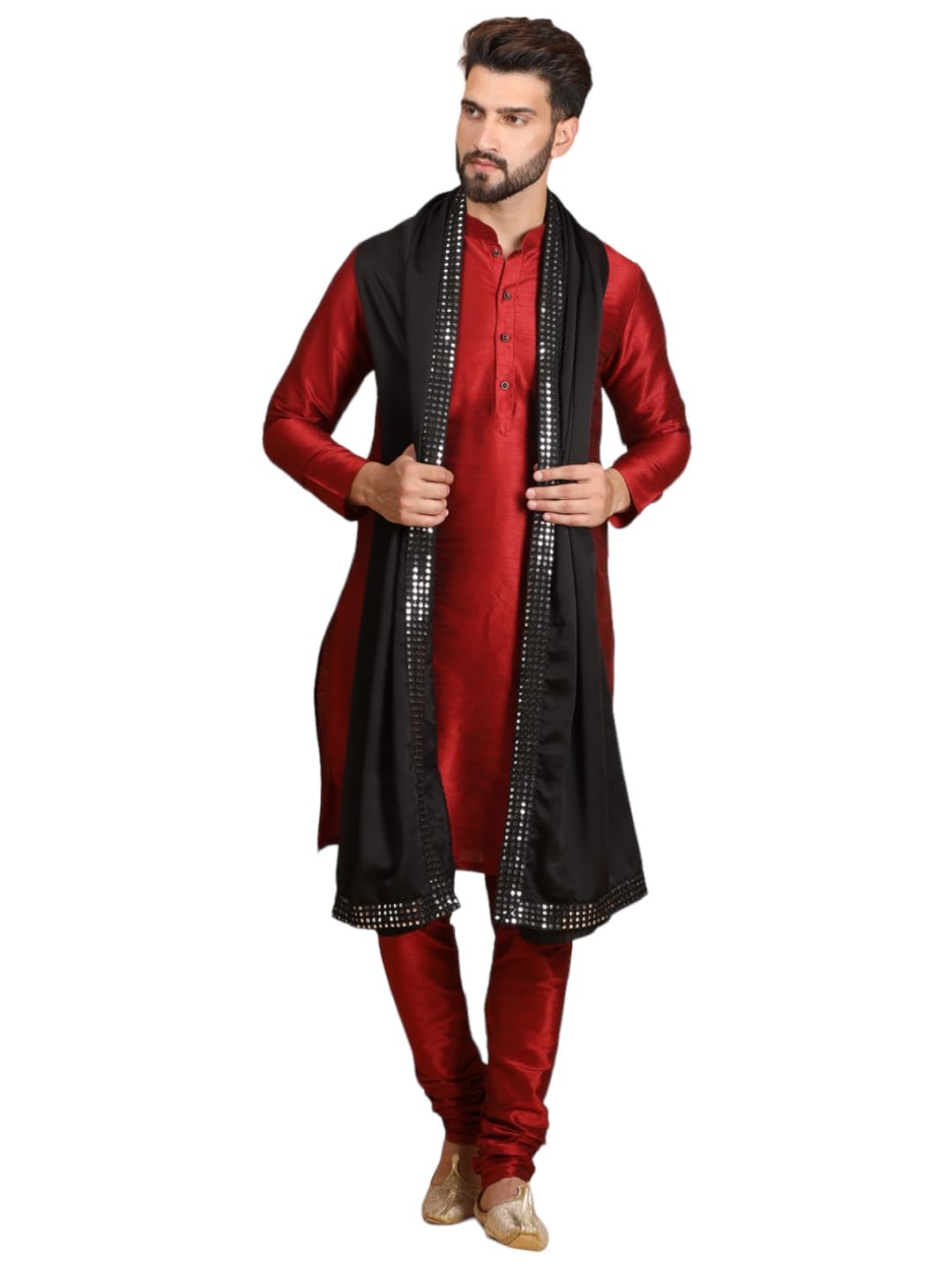 Ethluxis Dupatta/Mens Viscose Mix Mirror Embroidered Stole/Stole for Men, Black, Taglia unica Condition-New