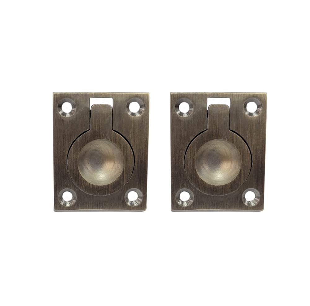 QCAA Flush Ring Pull  Solid Brass  36.5 x45 mm  Brushed Antique Brass  2 Pack  Made in Taiwan