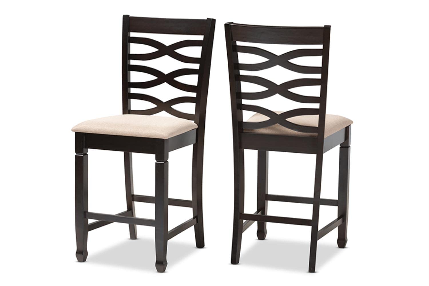 Baxton Studio Lanier Modern and Contemporary Sand Fabric Upholstered Espresso Brown Finished Wood Counter Height Pub Chair Set Condition-New