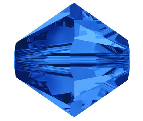 100pcs Authentic Preciosa 4mm (0.16 Inch) Small Faceted Bicone Crystal Loose Beads Sapphire Blue Compatible with Swarovski Elements Crystals for Jewelry Making Pre-B413