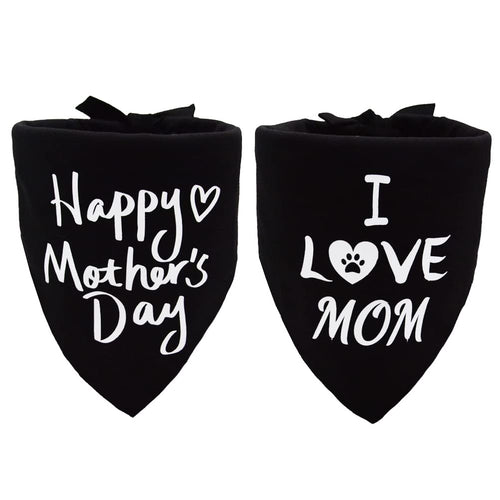 2 Pack Mothers Day Dog Bandana I Love Mom Dog Triangle Bibs Happy Mothers Day Pet Scarf Accessories Black