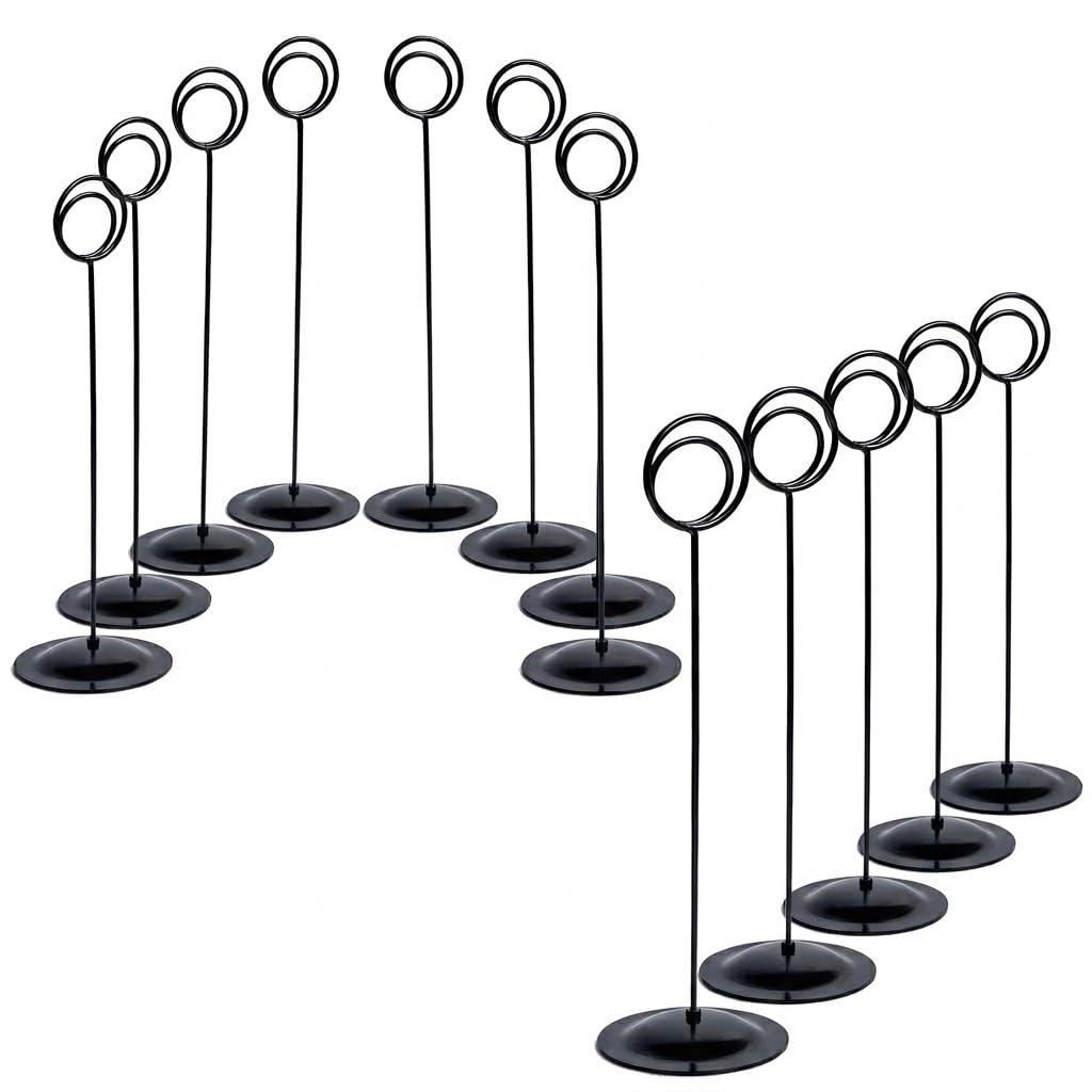 HOHIYA Metal Table Number Holders 12 Pack 12Inch Tall Place Card Stands for Weddings Banquets Restaurants Events Heavy-Duty Table Number Clips Black Color Taiwan Made Condition-New