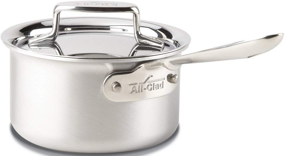 All-Clad D5 5-Ply Brushed Stainless Steel Sauce Pan 1.5 Quart Induction Oven Broiler Safe 600F Pots and Pans  Cookware Silver