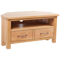 vidaXL TV Stand - Rustic Solid Oak Wood with a Drawer, Cable Outlet, Dual Compartment Design, Smooth Run Handles, and Space for Media Devices - 34.6Inch x 16.5Inch x 18.1Inch Brown-Like New Condition-Like New