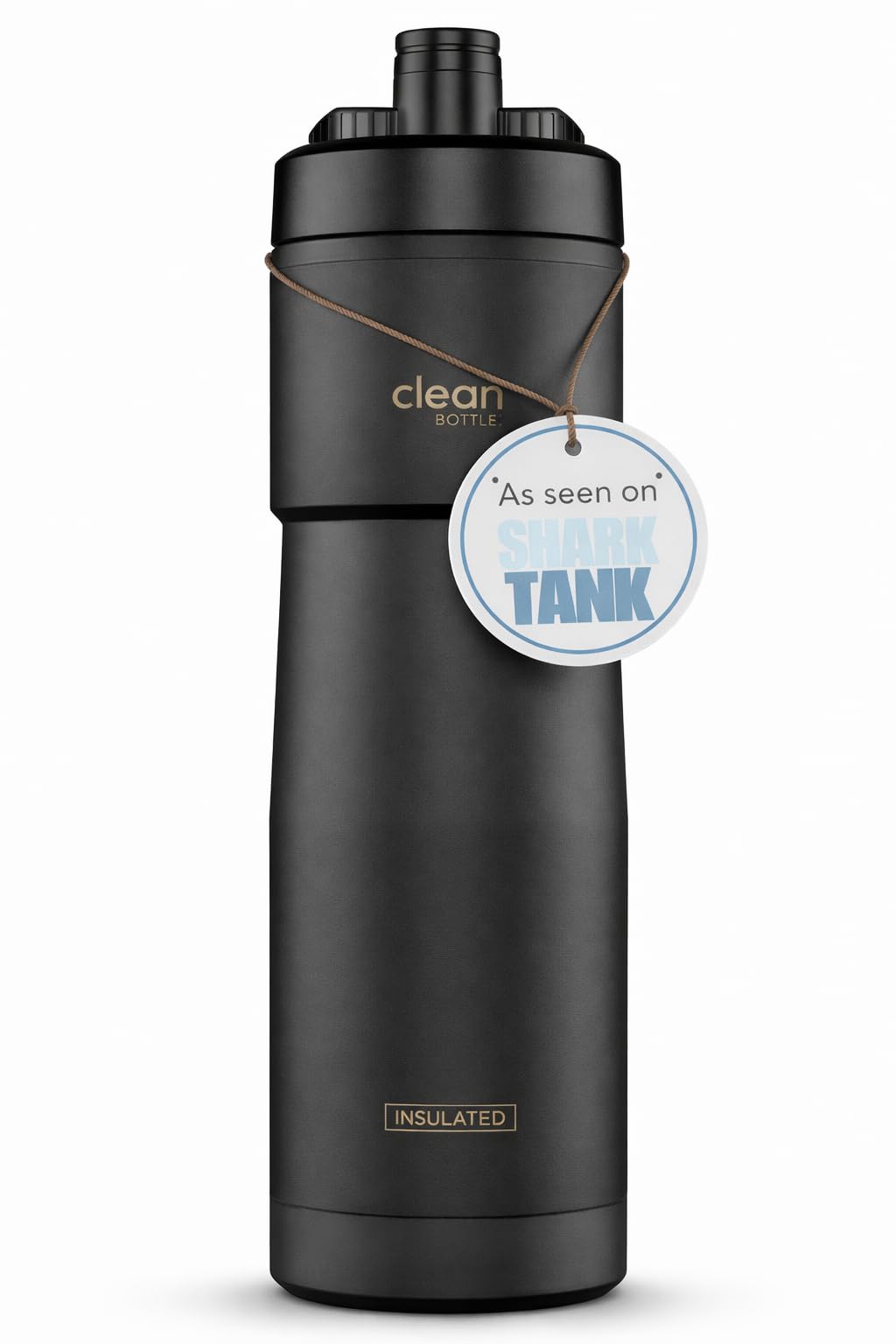 The Clean Hydration Company Sports Water Bottle 23oz | Insulated Bike Water Bottle with Easy-Clean Nozzle, Easy Squeeze | Leak-Proof Cycling, Running, Gym & Fitness Bottle | BPA-Free, Matte Black